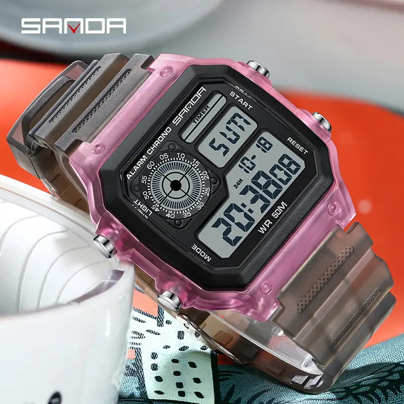 Sanda Square Digital Watch Luminous Waterproof Transparent Sports - Image 8