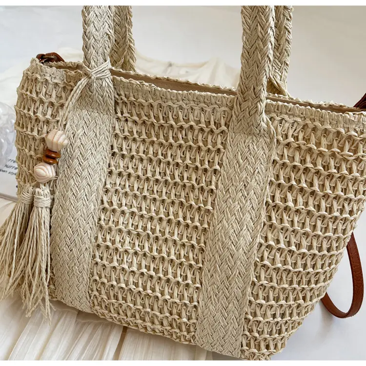 Women Straw Waved Tote Bag Large Capacity Beach Shoulder Crossbody — feature 12