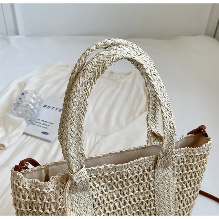 Women Straw Waved Tote Bag Large Capacity Beach Shoulder Crossbody — feature 17