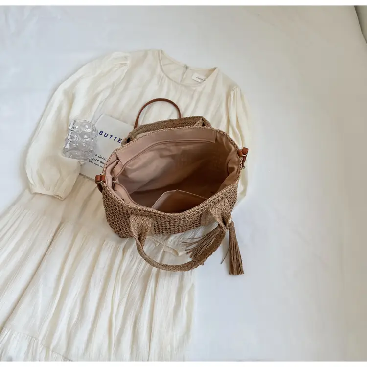 Women Straw Waved Tote Bag Large Capacity Beach Shoulder Crossbody — feature 22
