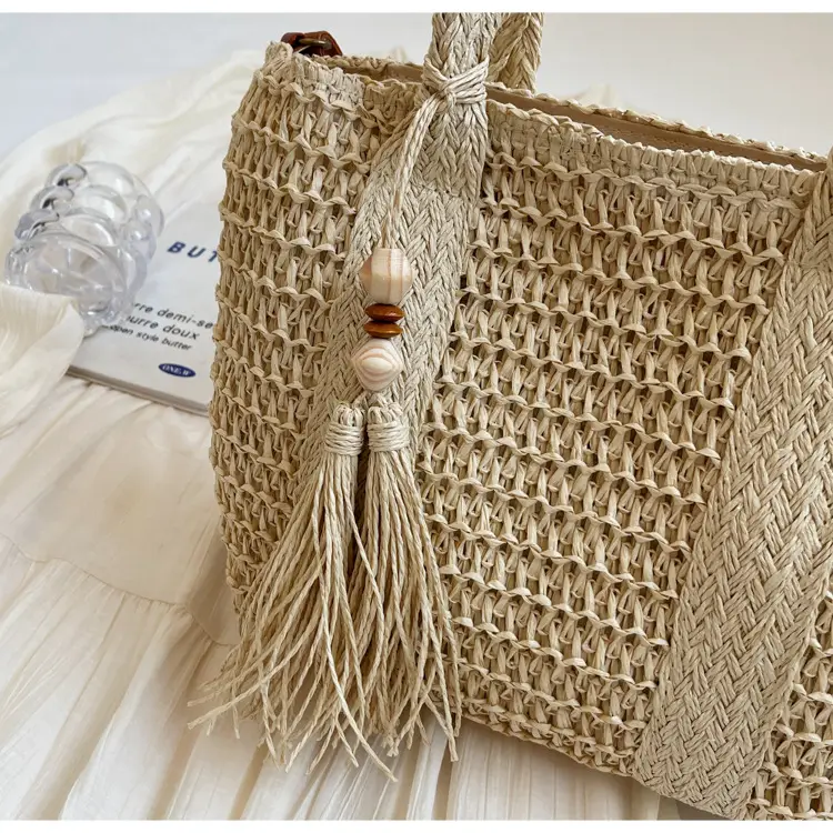 Women Straw Waved Tote Bag Large Capacity Beach Shoulder Crossbody — feature 23