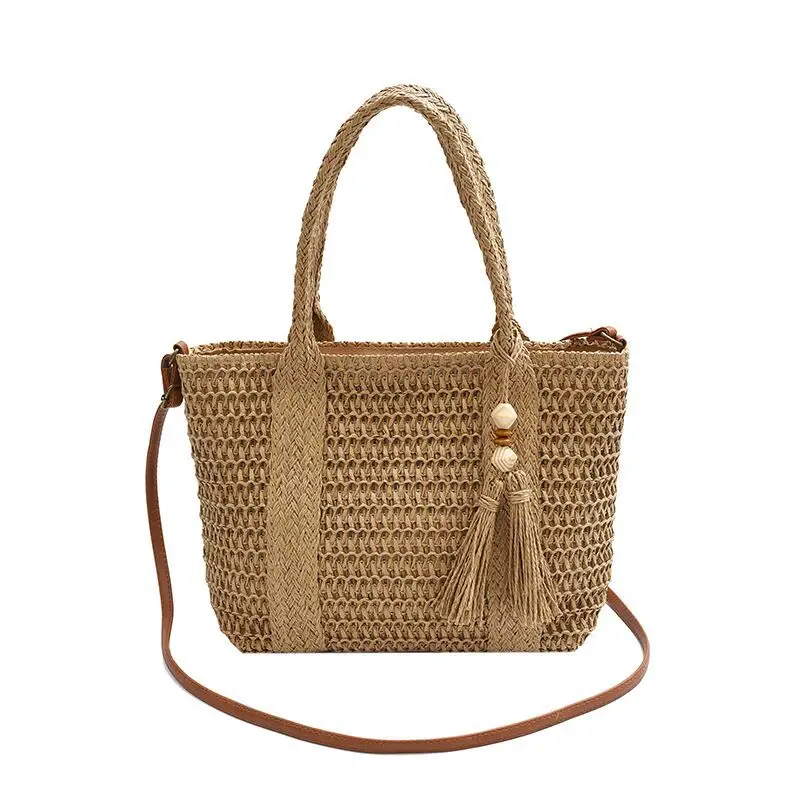 Women Straw Waved Tote Bag Large Capacity Beach Shoulder Crossbody - Image 2