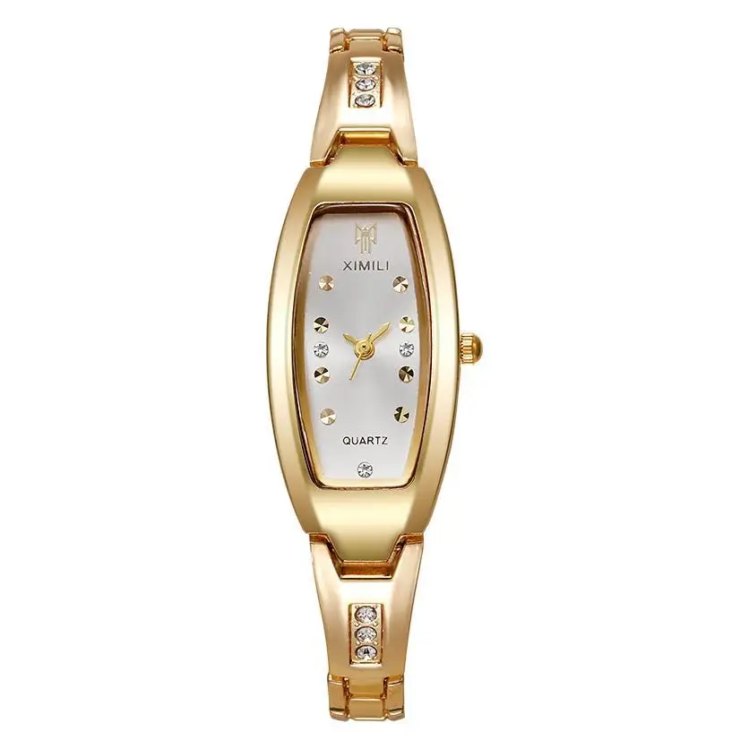 Gold Women's Quartz Barrel Watch with Crystal Bracelet