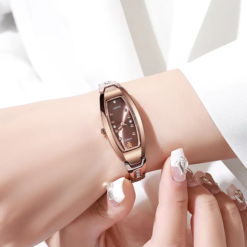 Gold Women's Quartz Barrel Watch with Crystal Bracelet — feature 5