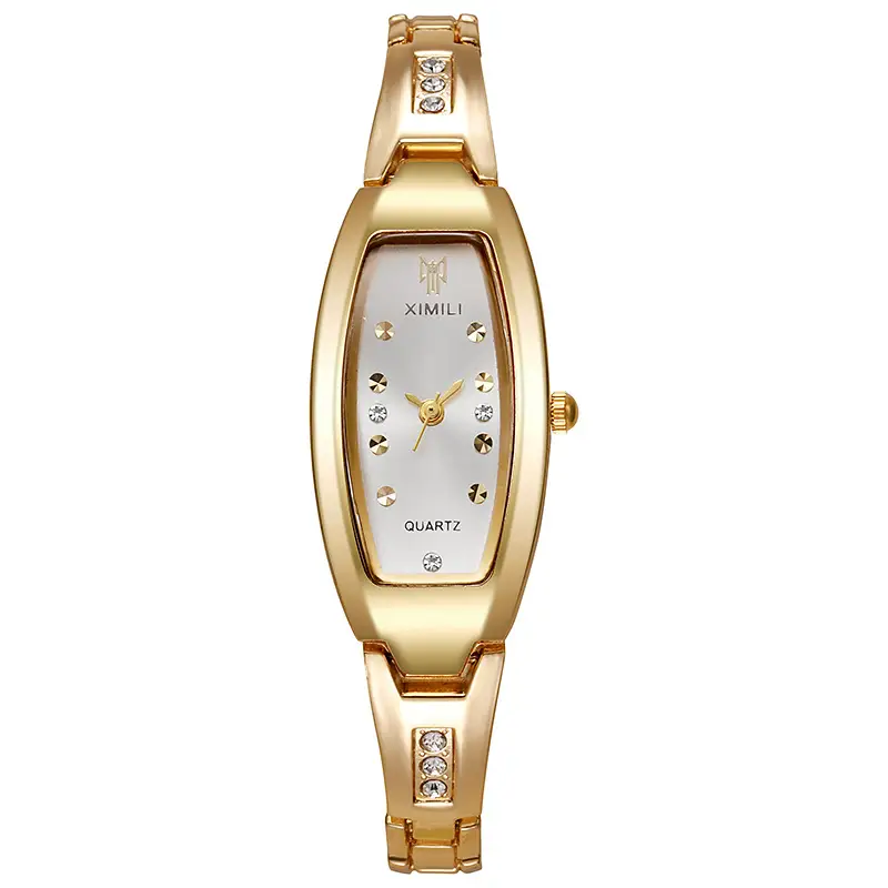 Gold Women's Quartz Barrel Watch with Crystal Bracelet — feature 9