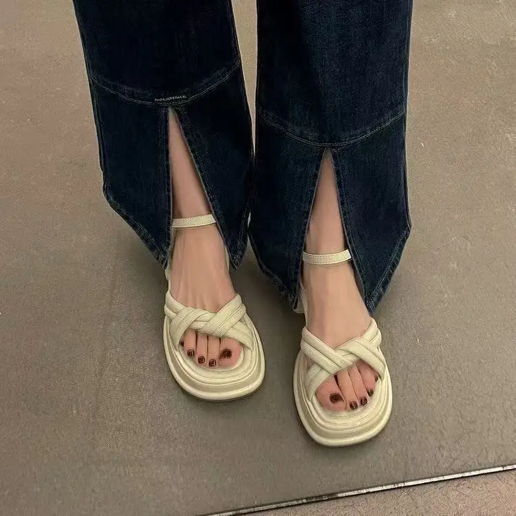 Women's White Cross Strap Platform Sandals Summer - Image 4