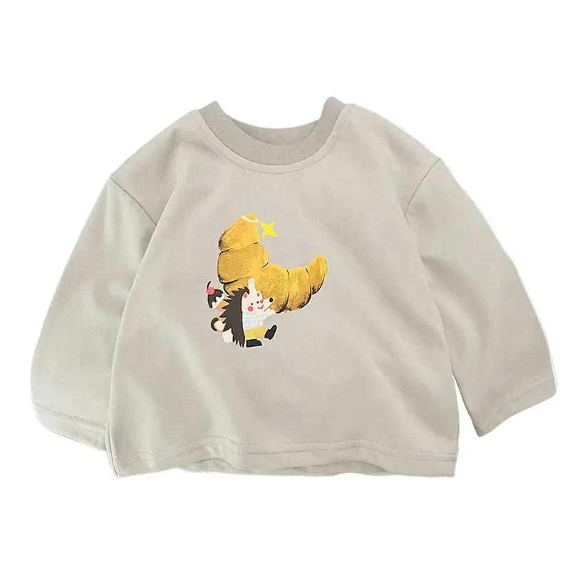 Ins Boys Long Sleeve T-shirt Cartoon Print White Brown Grey - Image 8