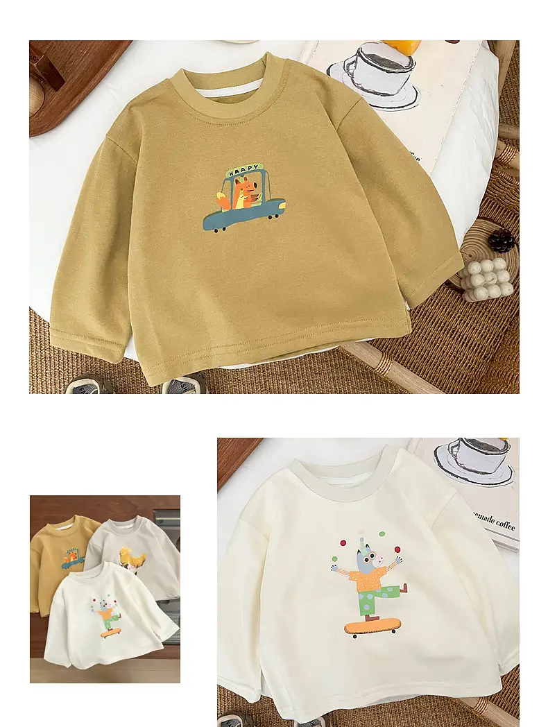 Ins Boys Long Sleeve T-shirt Cartoon Print White Brown Grey — feature 7
