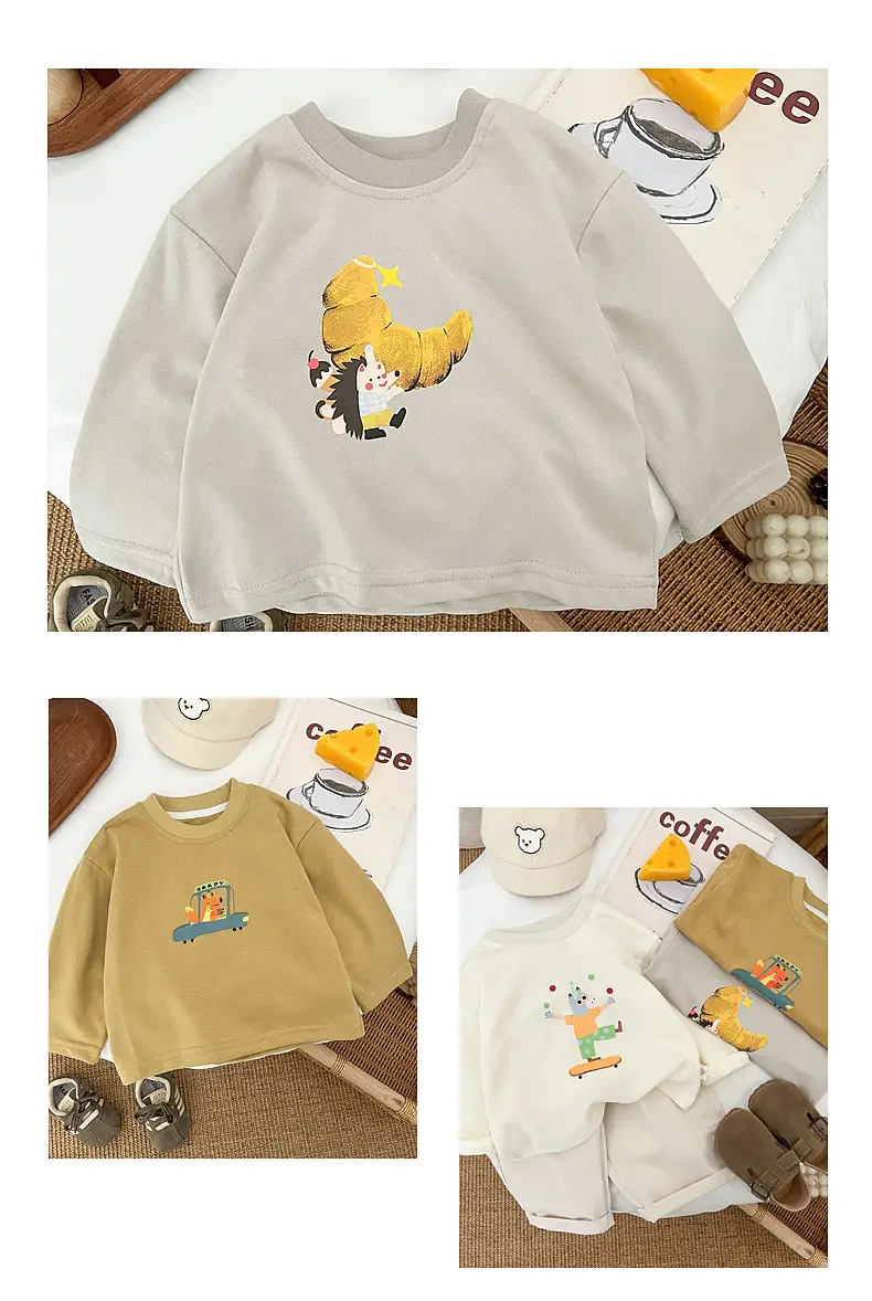 Ins Boys Long Sleeve T-shirt Cartoon Print White Brown Grey — feature 8