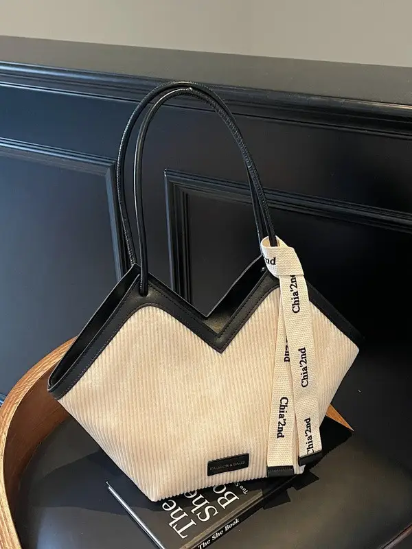Women Blue Striped Shoulder Bag with Label - Image 6