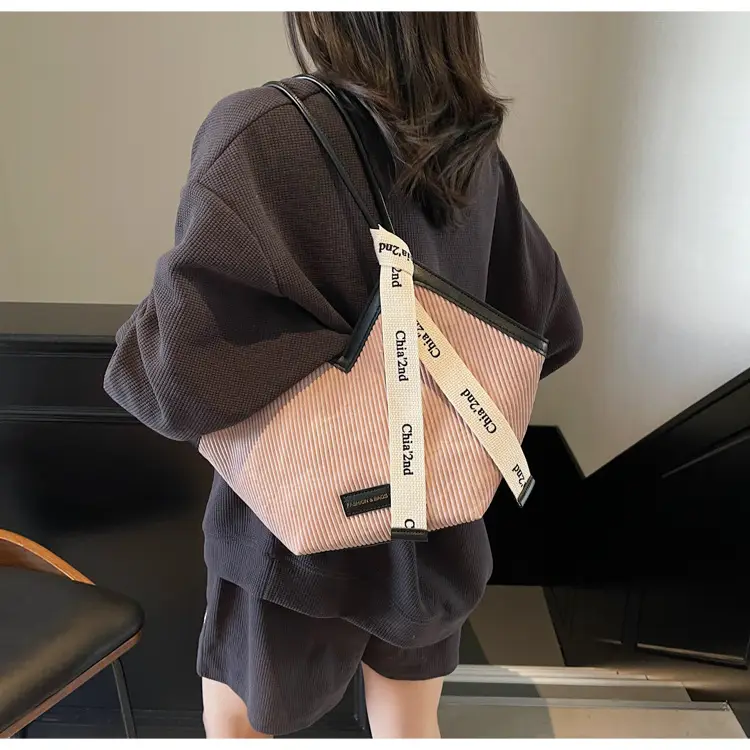 Women Blue Striped Shoulder Bag with Label — feature 12