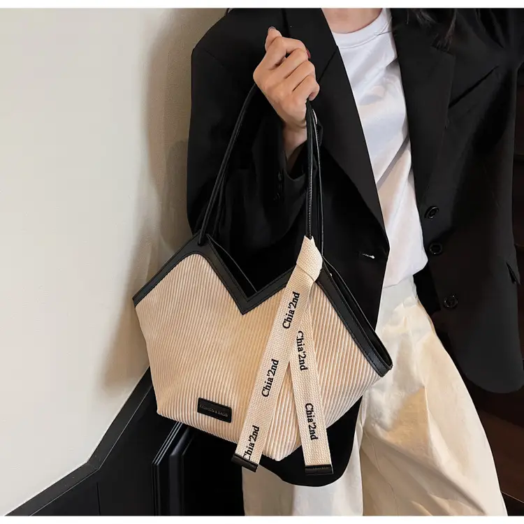 Women Blue Striped Shoulder Bag with Label — feature 20