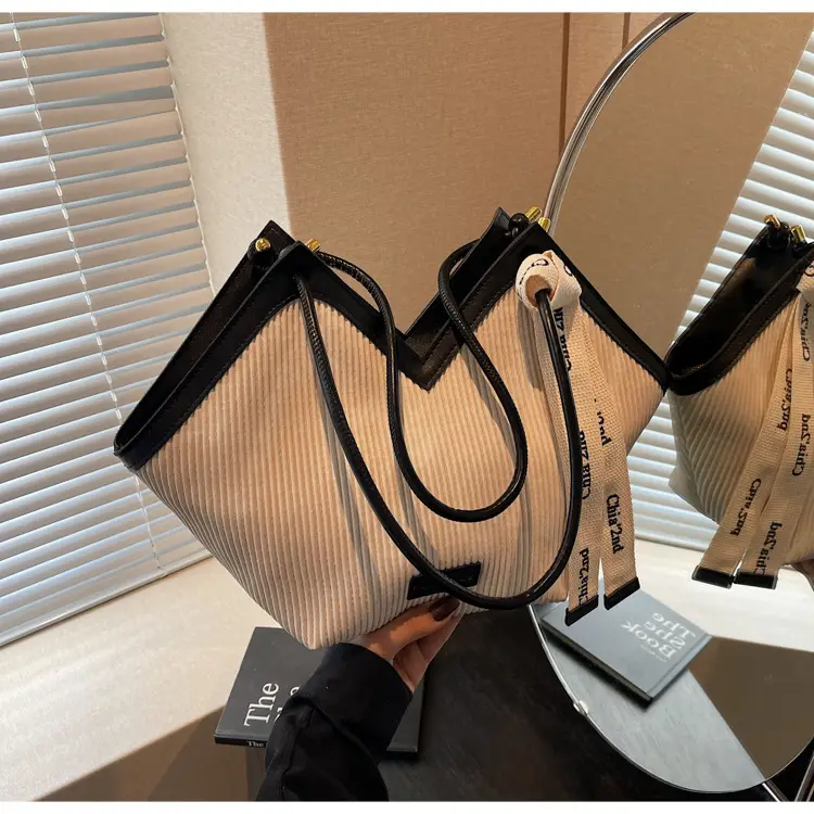 Women Blue Striped Shoulder Bag with Label — feature 25