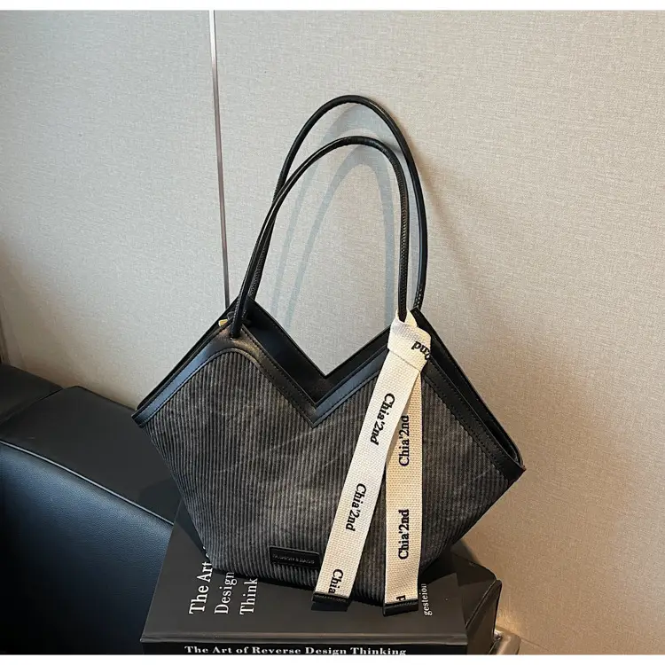Women Blue Striped Shoulder Bag with Label — feature 27