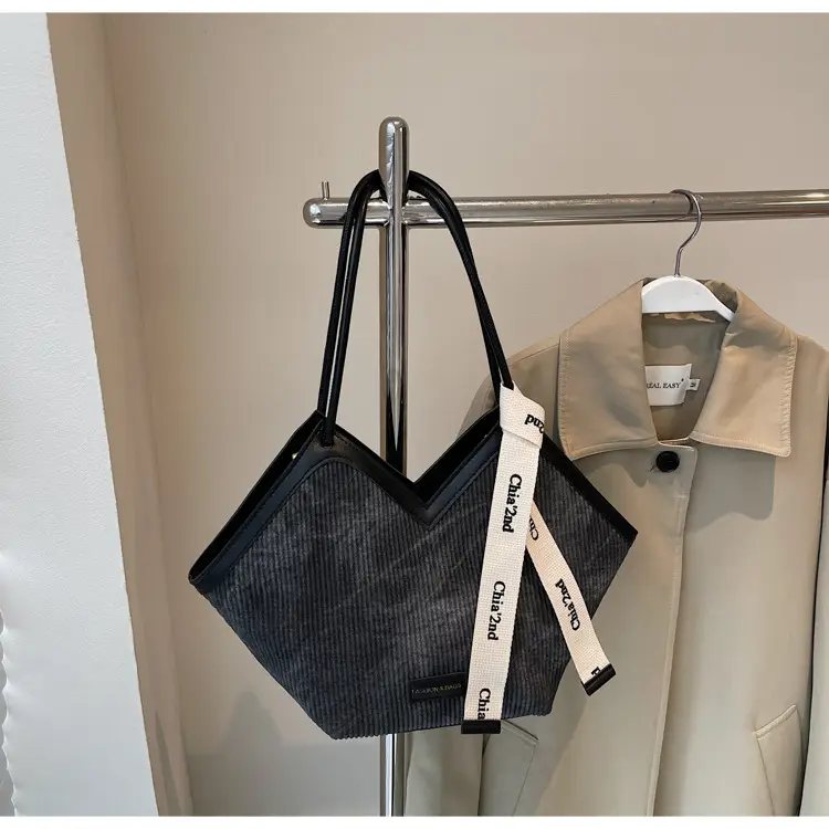 Women Blue Striped Shoulder Bag with Label — feature 29