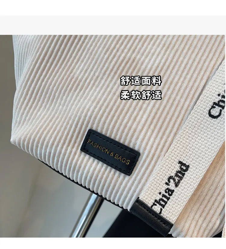 Women Blue Striped Shoulder Bag with Label — feature 4
