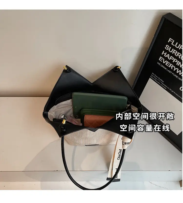 Women Blue Striped Shoulder Bag with Label — feature 7