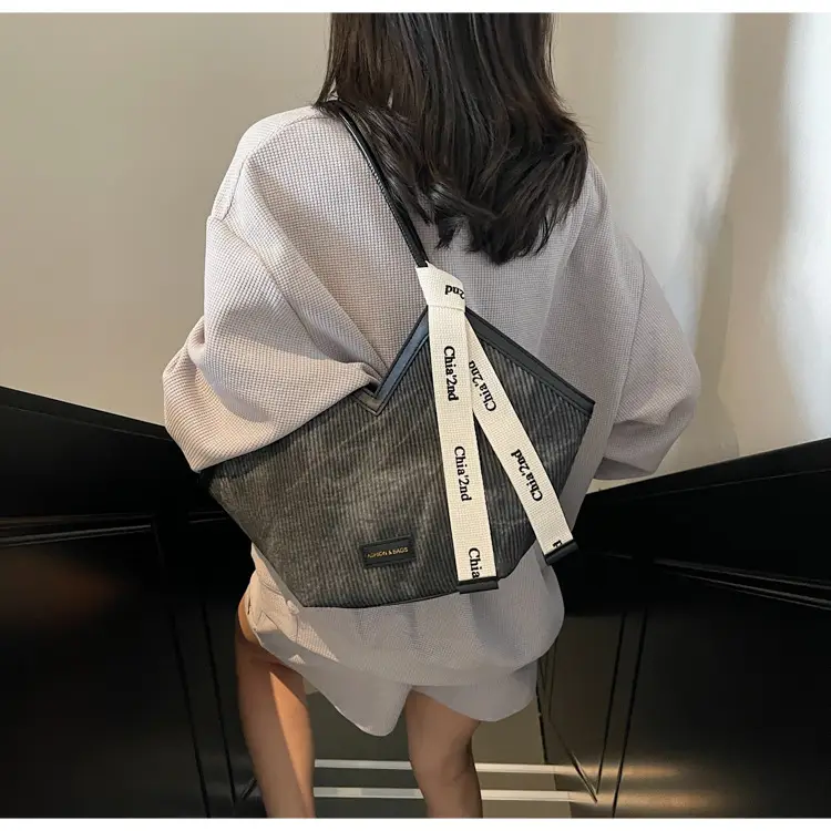 Women Blue Striped Shoulder Bag with Label — feature 8