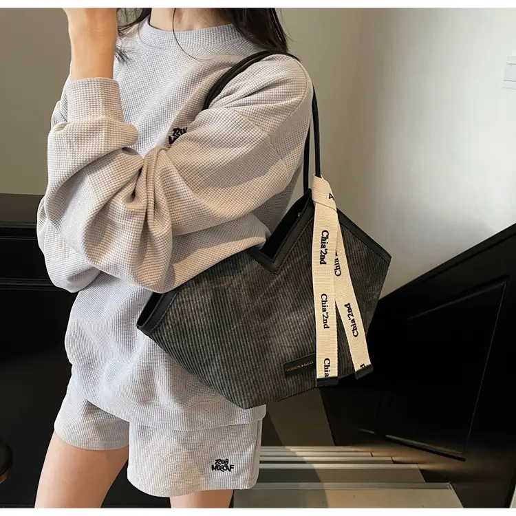 Women Blue Striped Shoulder Bag with Label — feature 9
