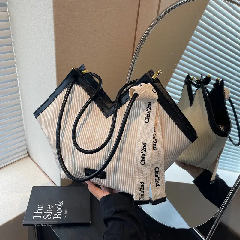 Women Blue Striped Shoulder Bag with Label - Image 3