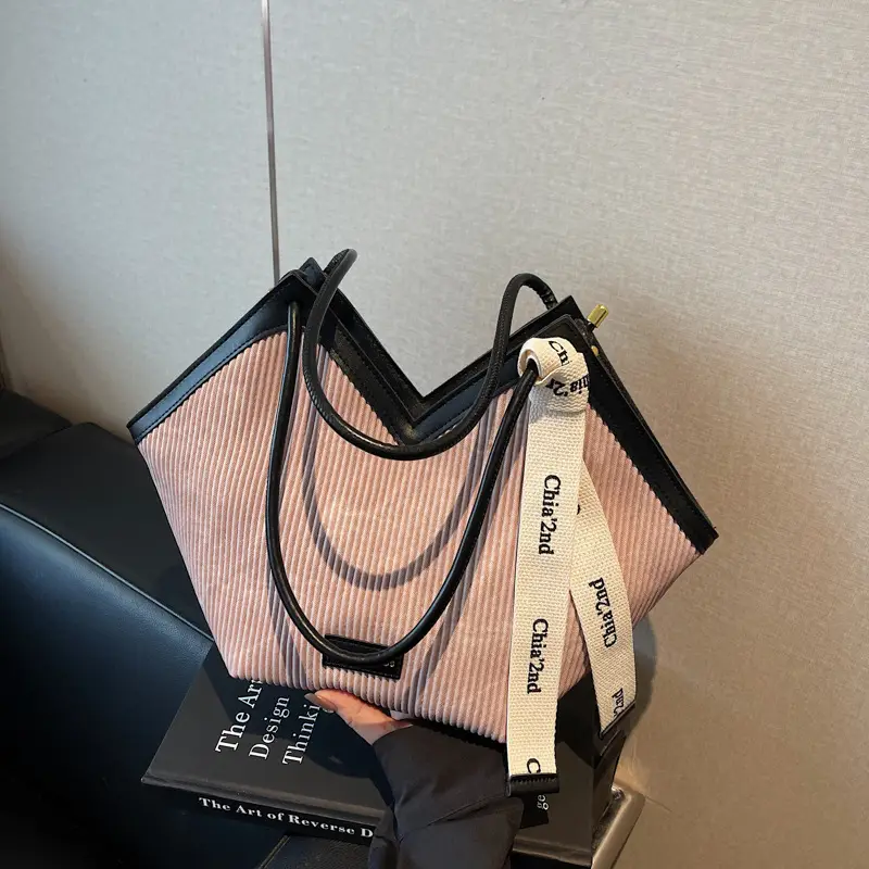 Women Blue Striped Shoulder Bag with Label - Image 4