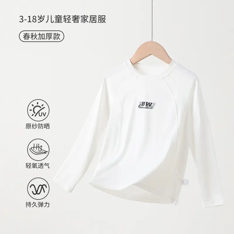 Children's Sun Protective Long Sleeve T-Shirt White Light Green Blue Black - Image 3