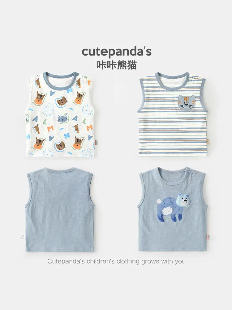 Blue Kaka Panda Sleeveless Baby Vest for Boys