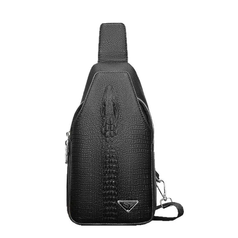 Black Leather Crossbody Bag for Men Lightweight Business Commute