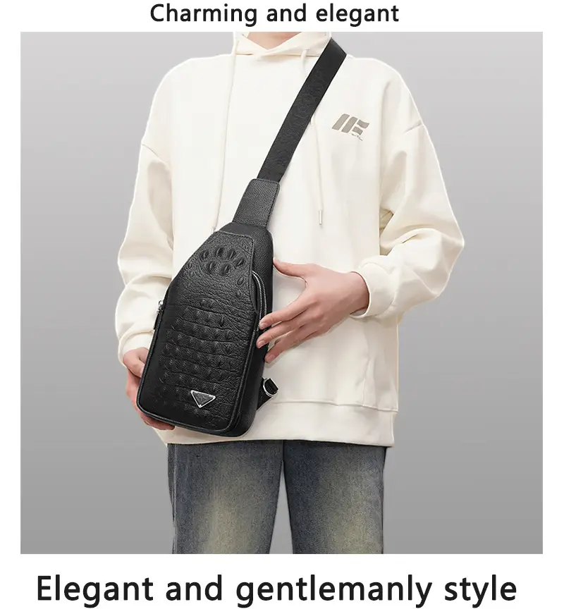 Black Leather Crossbody Bag for Men Lightweight Business Commute — feature 9