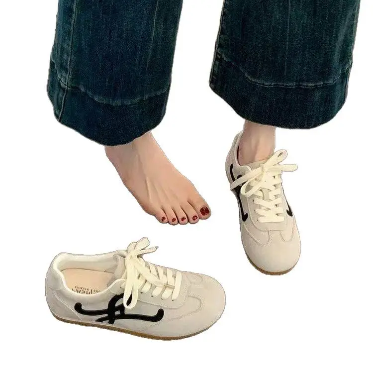 Flat Retro Yellow Leather Training Shoes Women's 2025 Spring New Explosions Women's Shoes Casual Sports Sneakers - Image 8