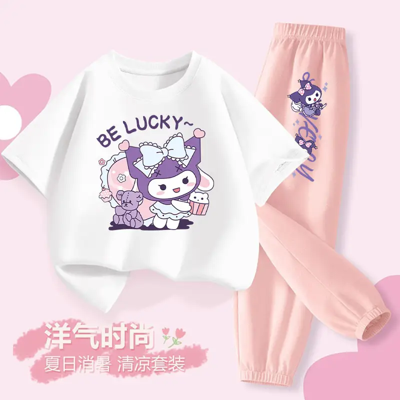 Girls Sun Flower Graphic 2Pc Summer Suit White Lavender - Image 7