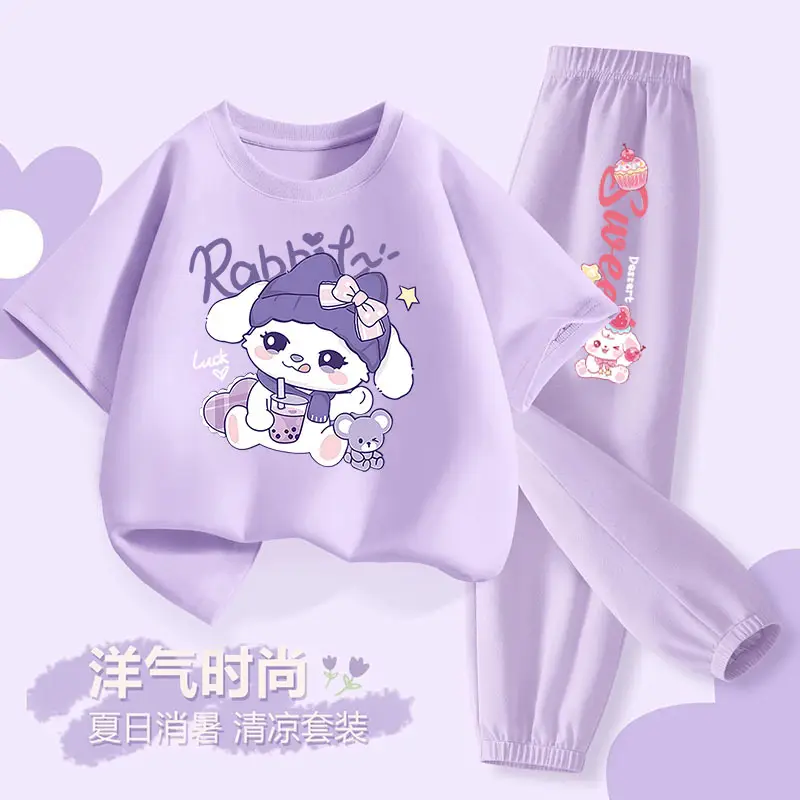 Girls Sun Flower Graphic 2Pc Summer Suit White Lavender - Image 9