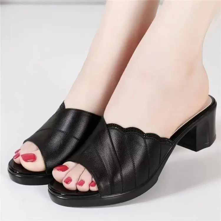 Black High-heel Fish Mouth Slippers Women 2025 - Image 4