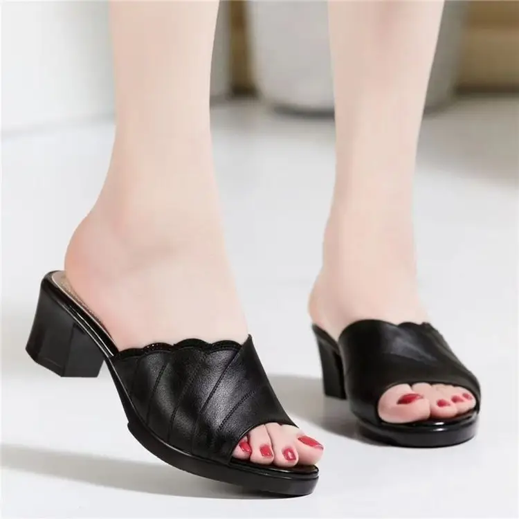 Black High-heel Fish Mouth Slippers Women 2025 - Image 5