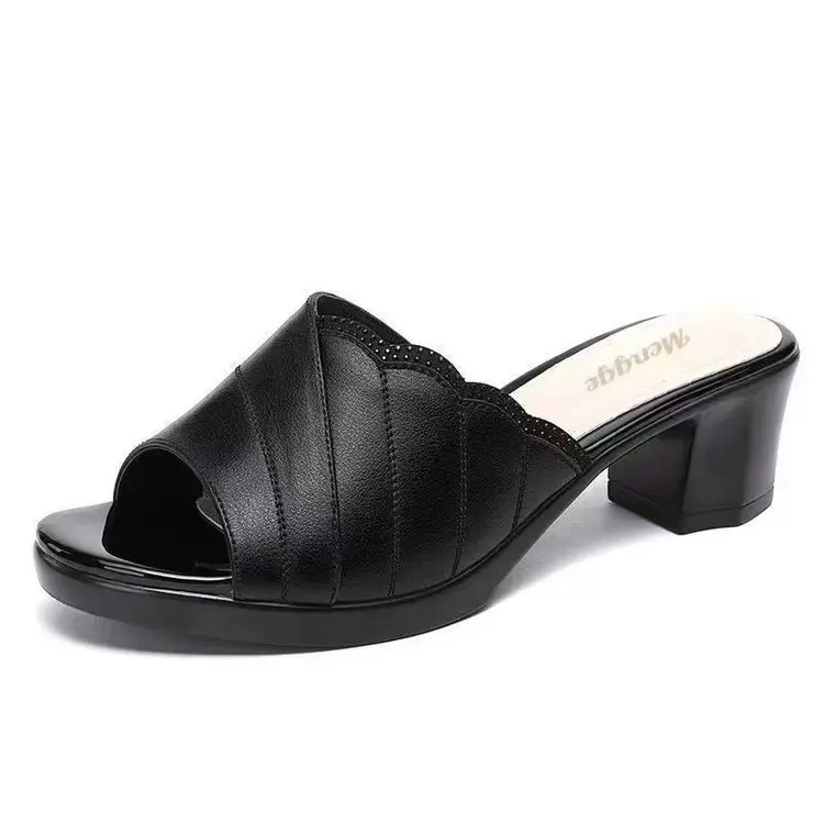 Black High-heel Fish Mouth Slippers Women 2025 - Image 7