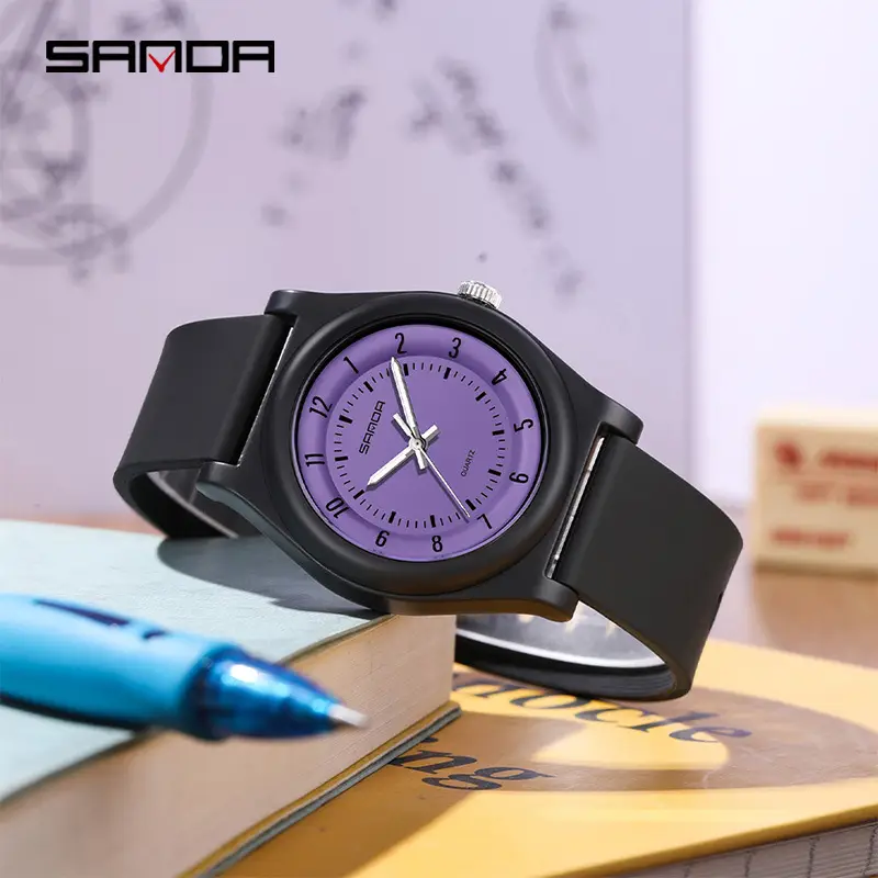 Sanda Black Silicone Quartz Watch with Pink Dial - Image 8