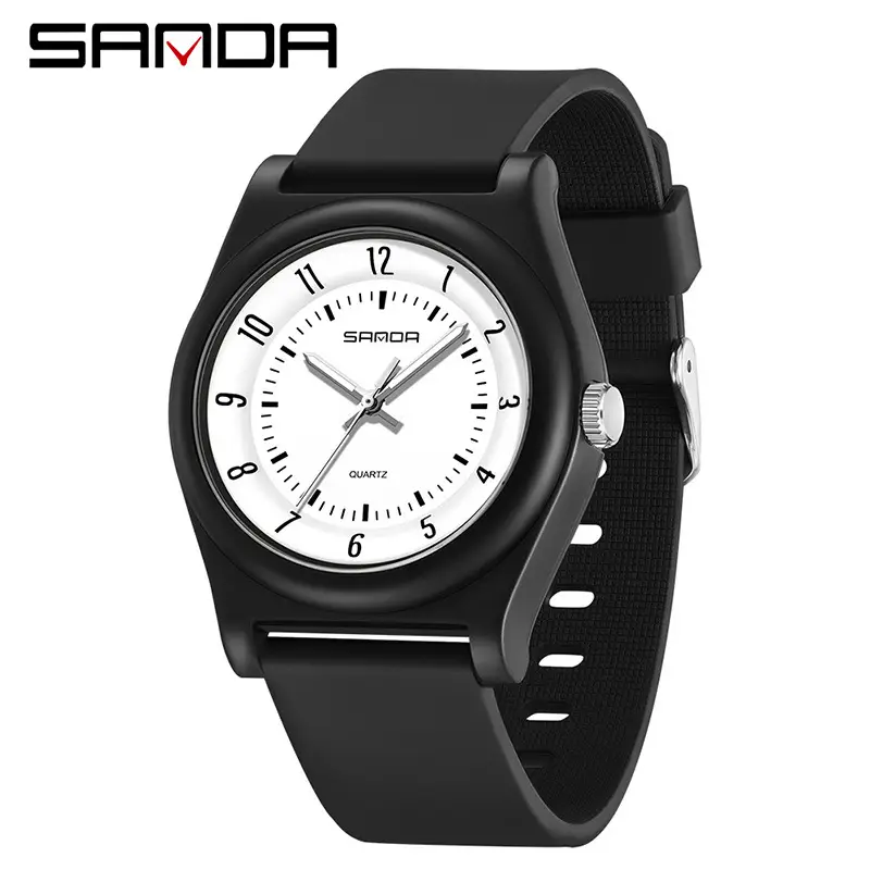 Sanda Black Silicone Quartz Watch with Pink Dial - Image 2