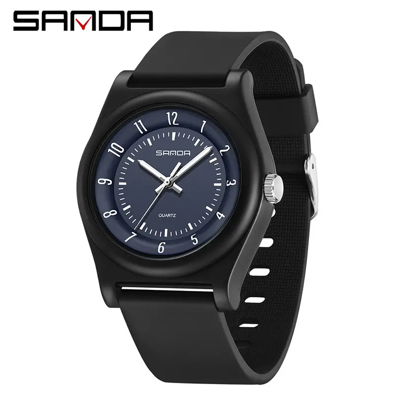Sanda Black Silicone Quartz Watch with Pink Dial - Image 3