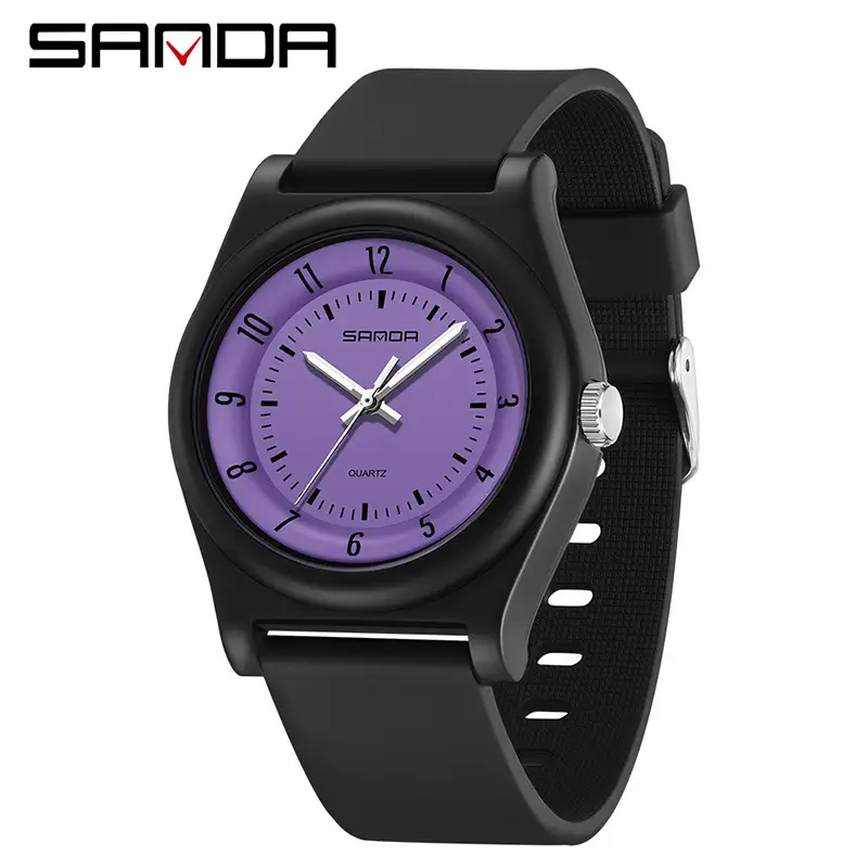 Sanda Black Silicone Quartz Watch with Pink Dial - Image 5