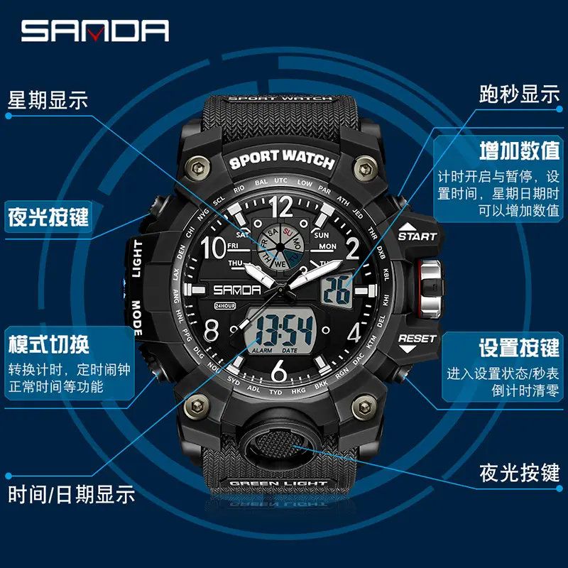 Sanda Sport Watch White Dual Display Waterproof - Image 81