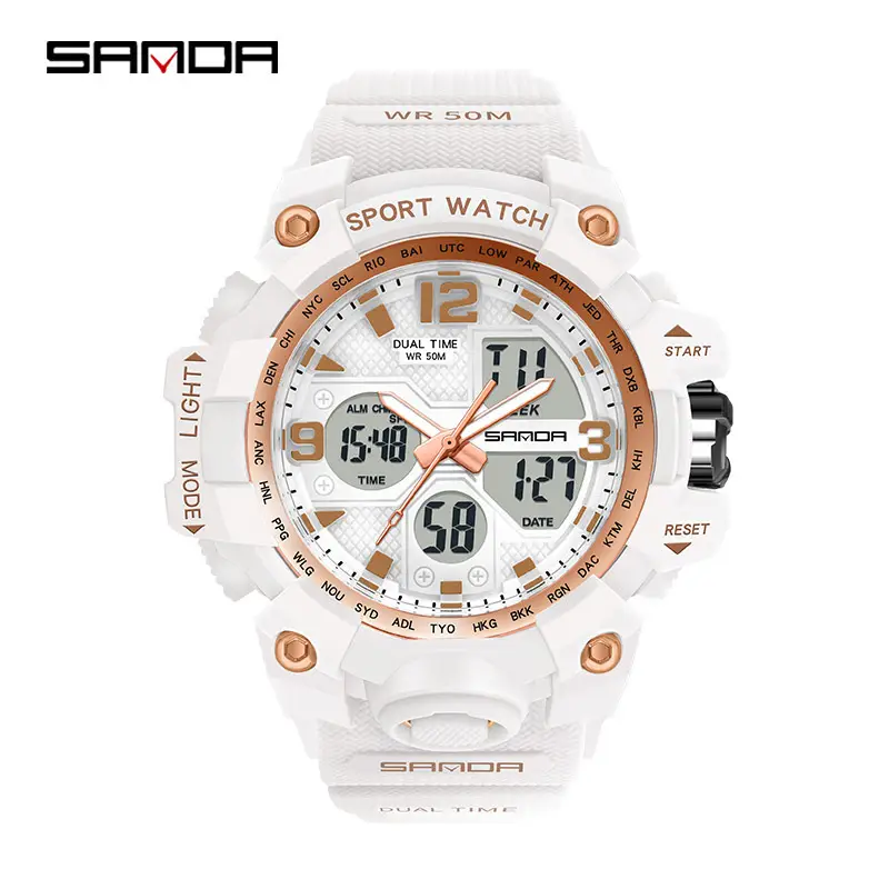 Sanda Sport Watch White Dual Display Waterproof - Image 76