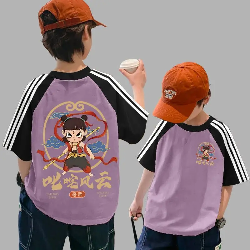 Nezha Cotton Boys Summer T-Shirt Orange 2025