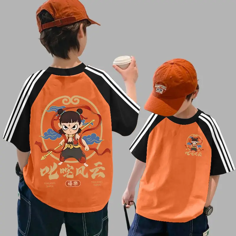 Nezha Cotton Boys Summer T-Shirt Orange 2025