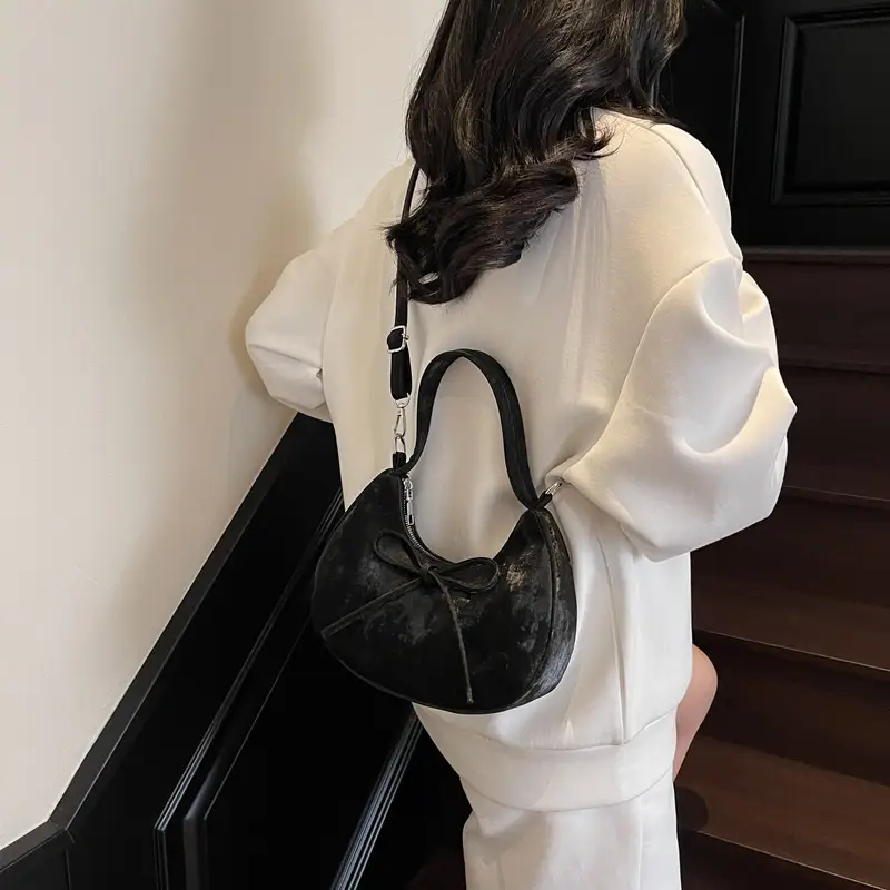 Women's Beaded Shoulder Bag with Bow Design