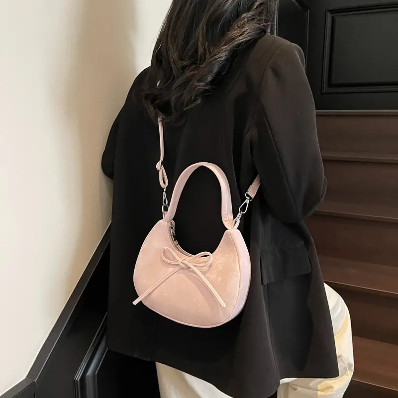 Women's Beaded Shoulder Bag with Bow Design