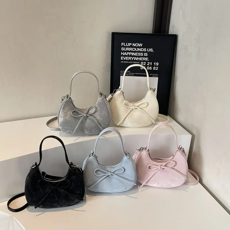 Women's Beaded Shoulder Bag with Bow Design
