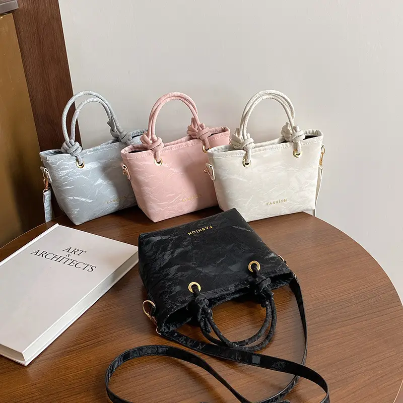 Women's Light Blue Textured Shoulder Bag with Gold Hardware