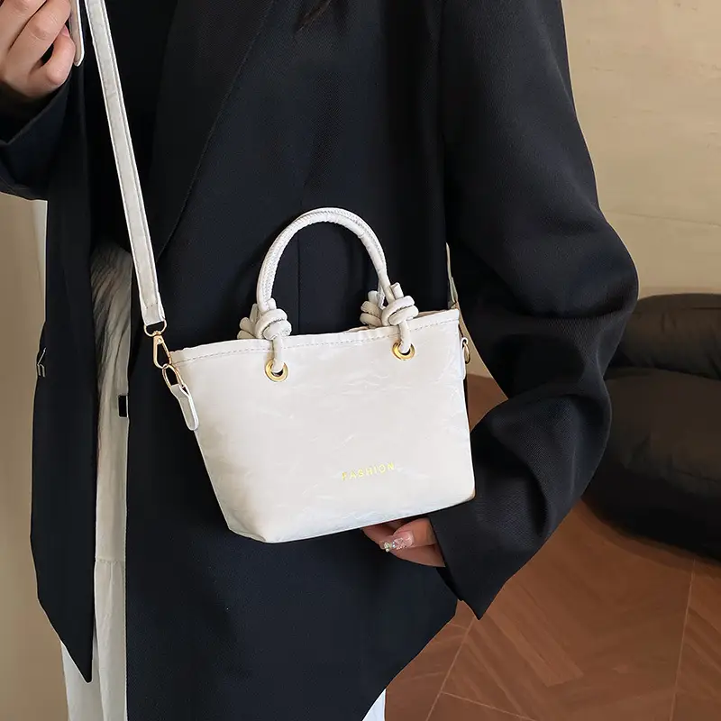 Women's Light Blue Textured Shoulder Bag with Gold Hardware