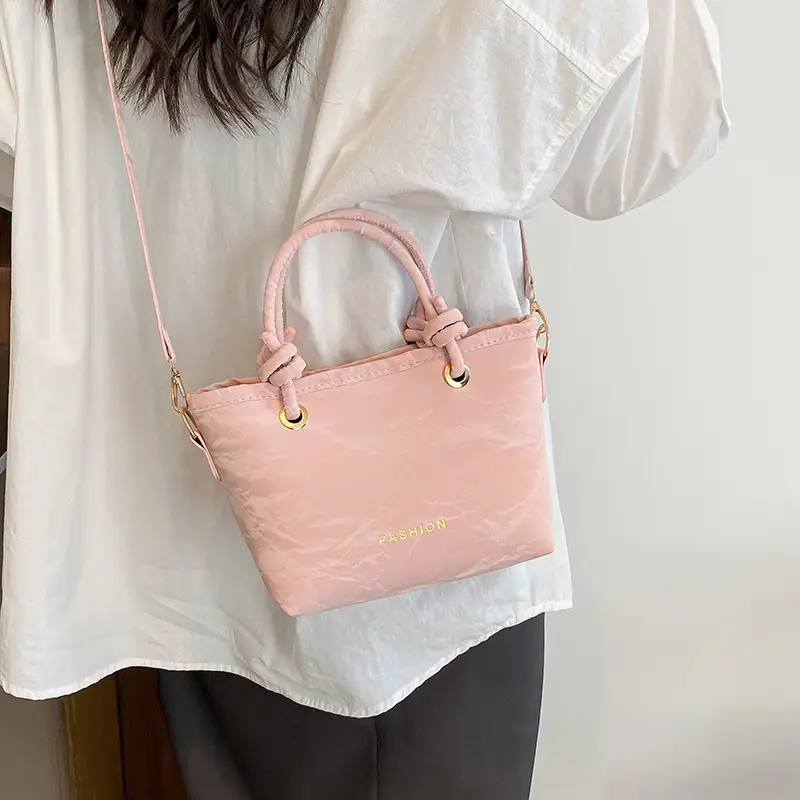 Women's Light Blue Textured Shoulder Bag with Gold Hardware