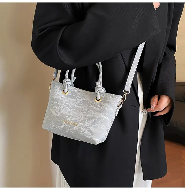 Women's Light Blue Textured Shoulder Bag with Gold Hardware — feature 10